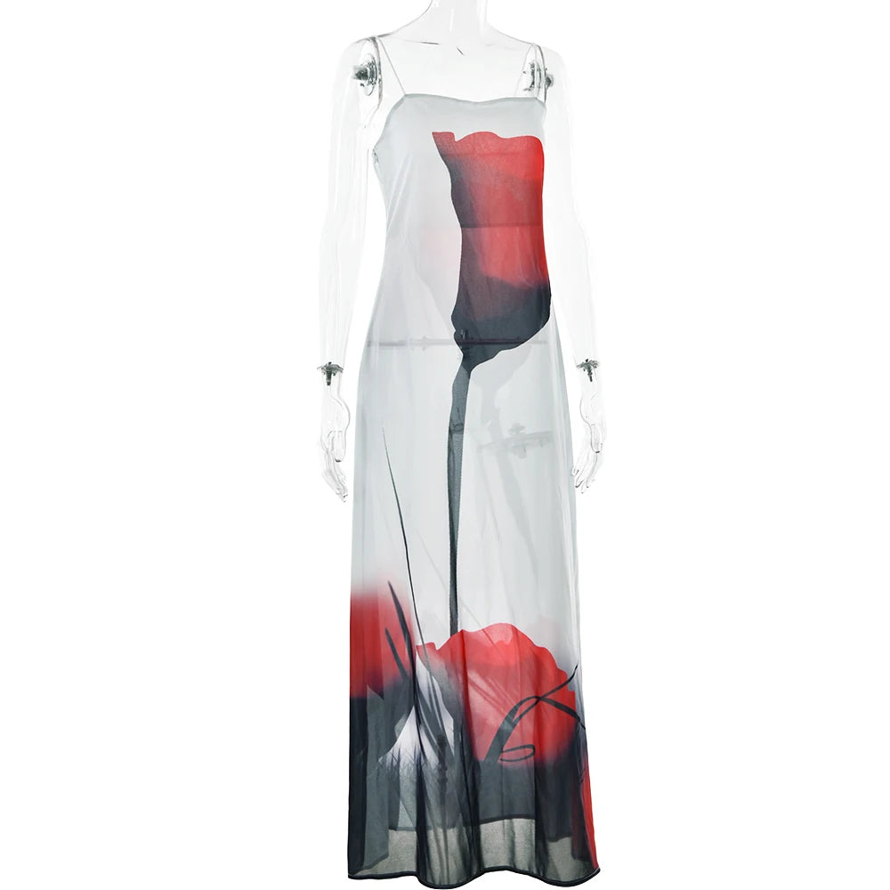 Tulip Print Chiffon Slip Dress