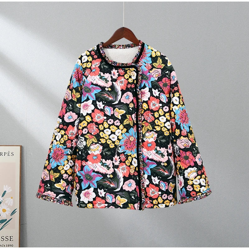 Floral Quilted Kimono Faux Shearling Jacket