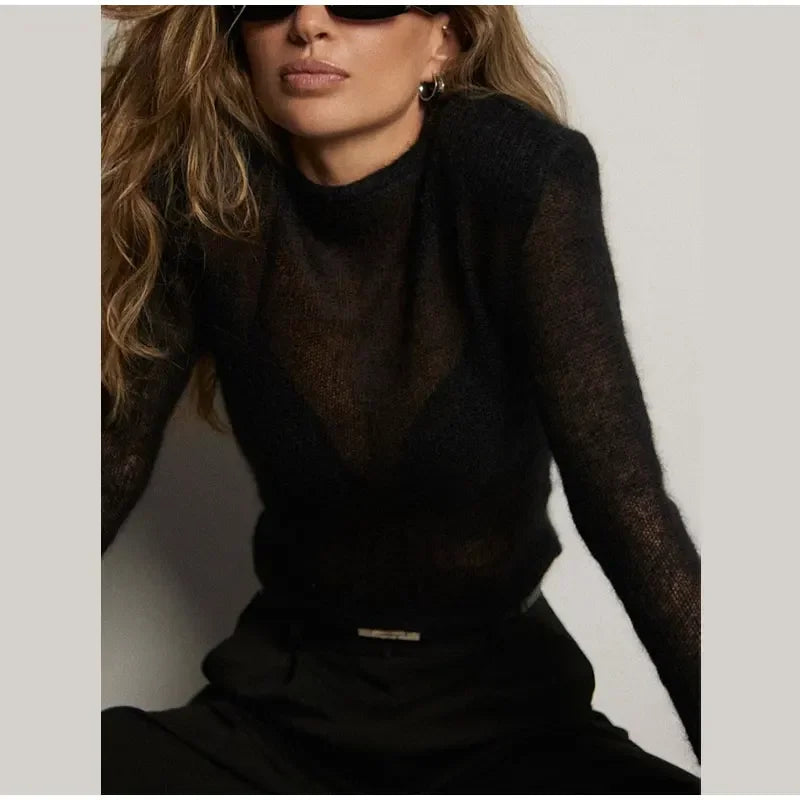 See Through Shoulder Padded Sweater