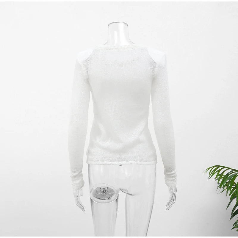 See Through Shoulder Padded Sweater