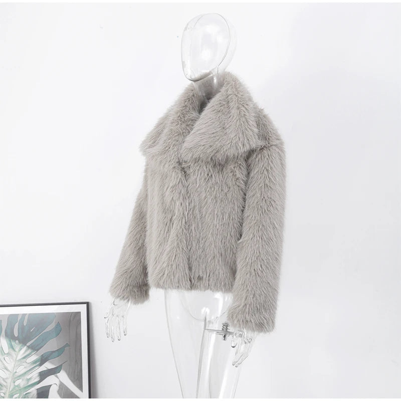 Faux Fur Long Hair Single-Breasted Short Jacket