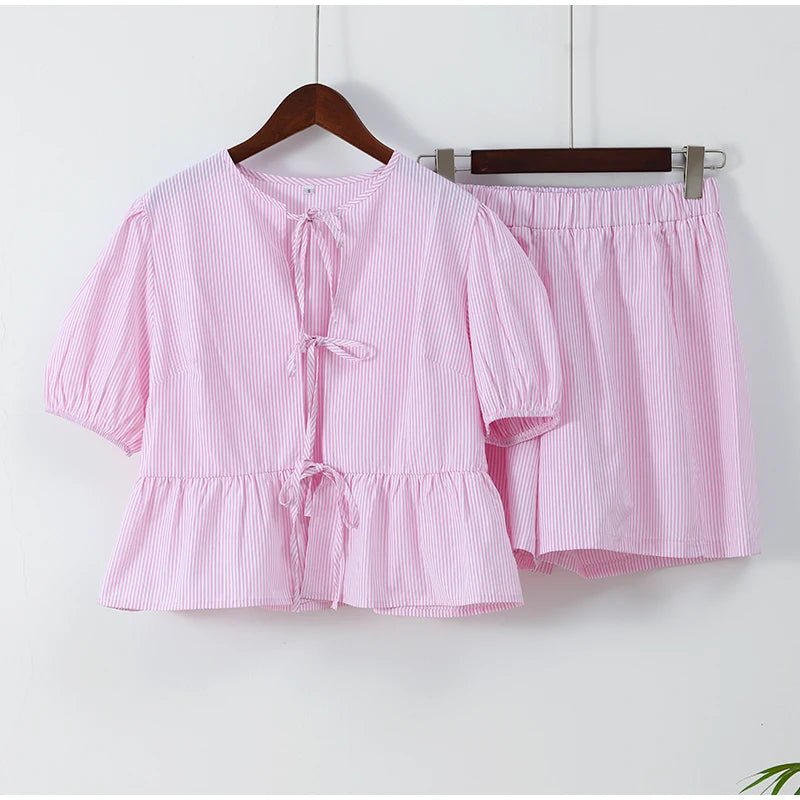 Pink Casual Pyjamas Style Set Blouse and Shorts