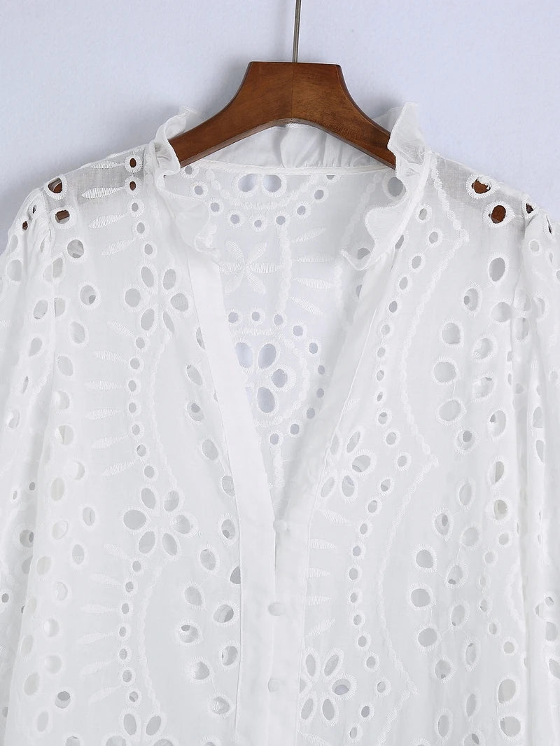 Broderie Anglaise Balloon Sleeves Blouse