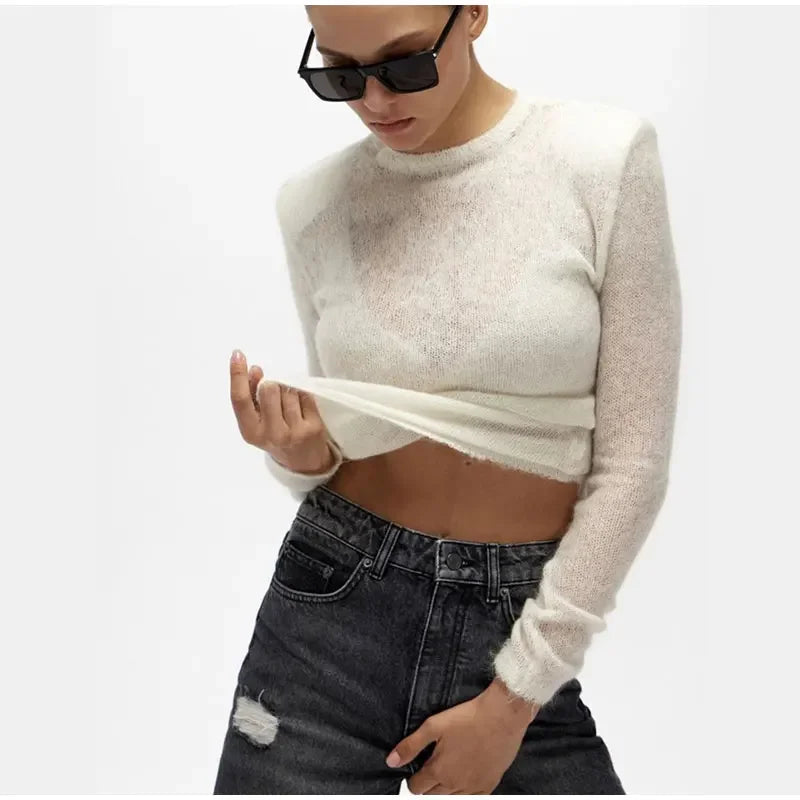 See Through Shoulder Padded Sweater