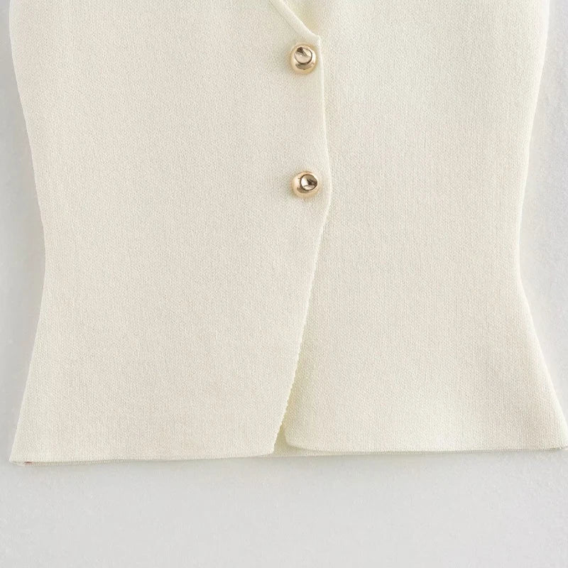 Knit Waistcoat Top with Gold Buttons