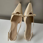 Patent Faux Leather Kitten Heel Slingback Shoes
