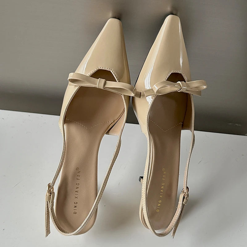 Patent Faux Leather Kitten Heel Slingback Shoes