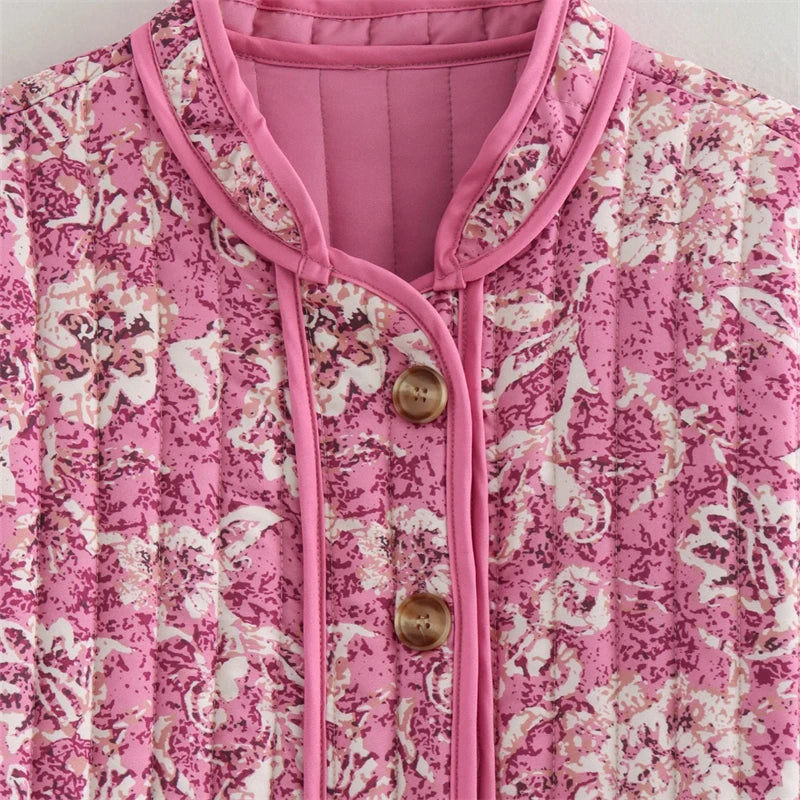 Floral Print Boho Jacket with Buttons