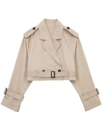 Khaki Cropped Trench Long Sleeves Frayed Detail Jacket