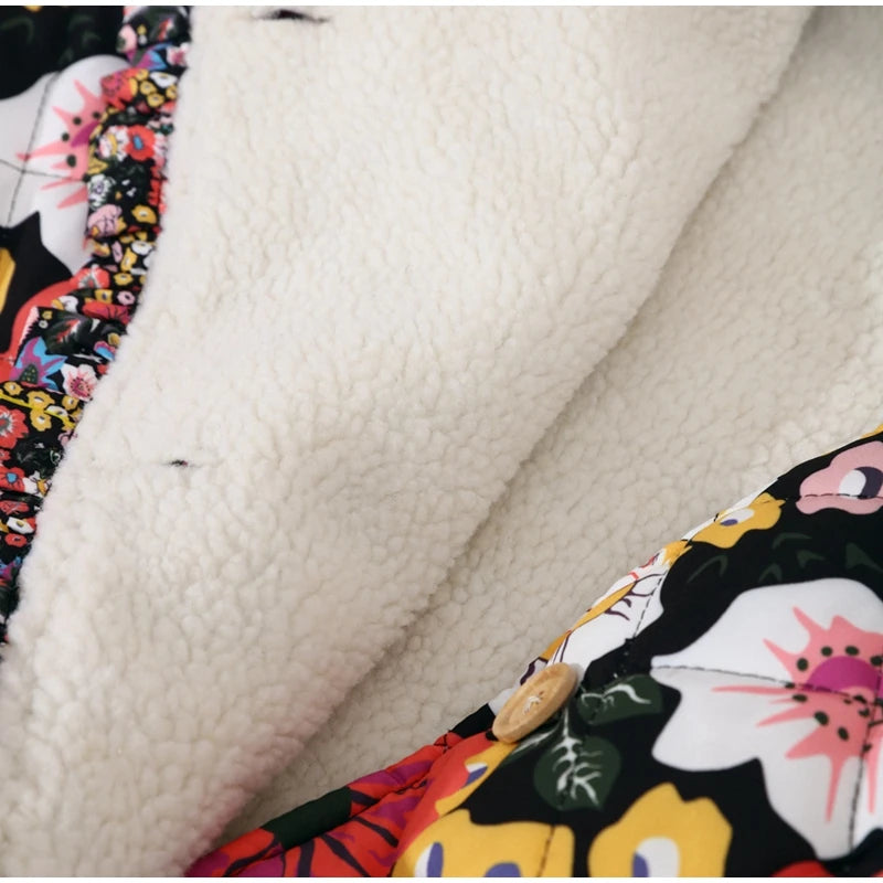 Floral Quilted Kimono Faux Shearling Jacket