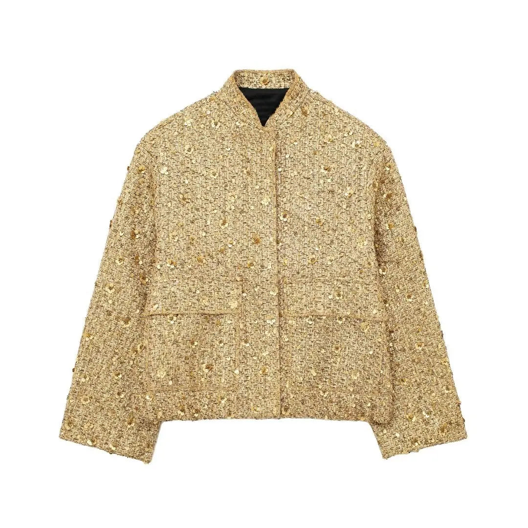 Gold Sequins Bomber Jacket