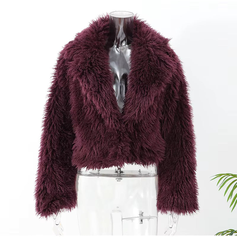 Burgundy Faux Fur Short Coat