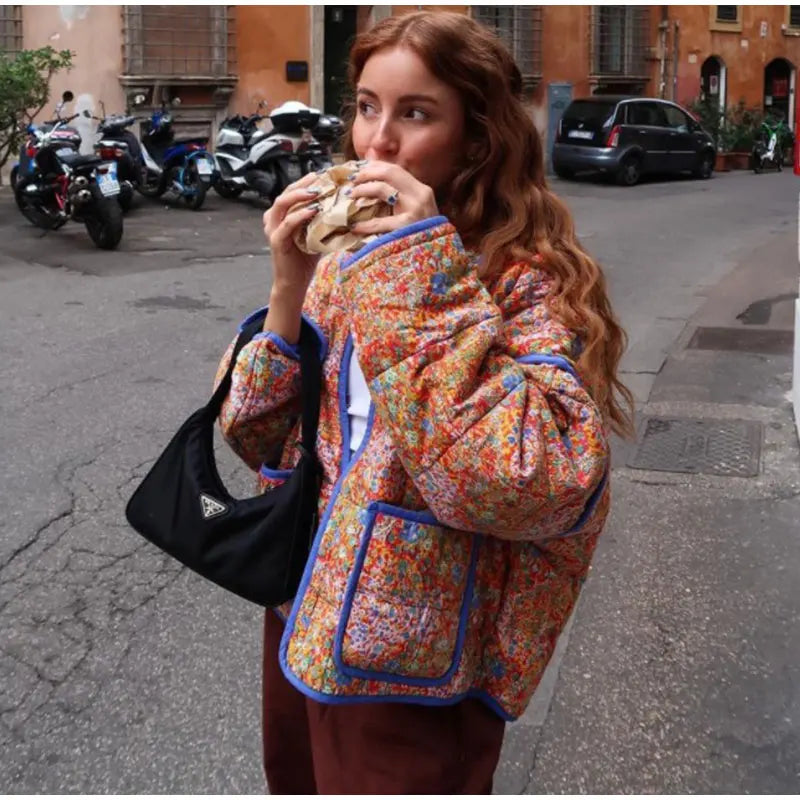 Quilted Orange Patchwork Print Boho Jacket