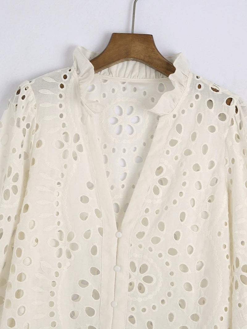 Broderie Anglaise Balloon Sleeves Blouse