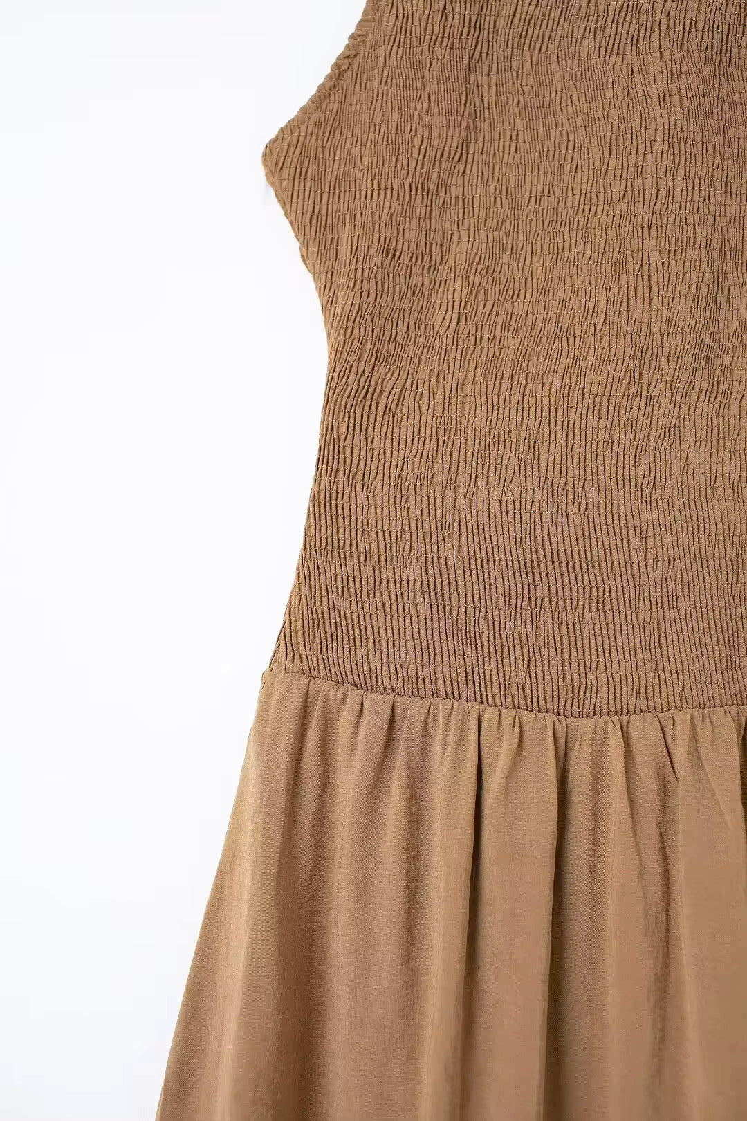 Brown Smock Low Back Midi Dress