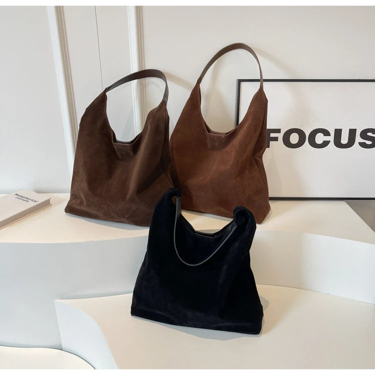 Faux Suede Tote Shoulder Bag