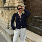 Navy Chunky Knit Cardigan