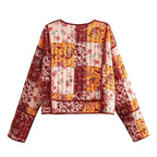 Quilted Warm Florals Patchwork Print Boho Jacket