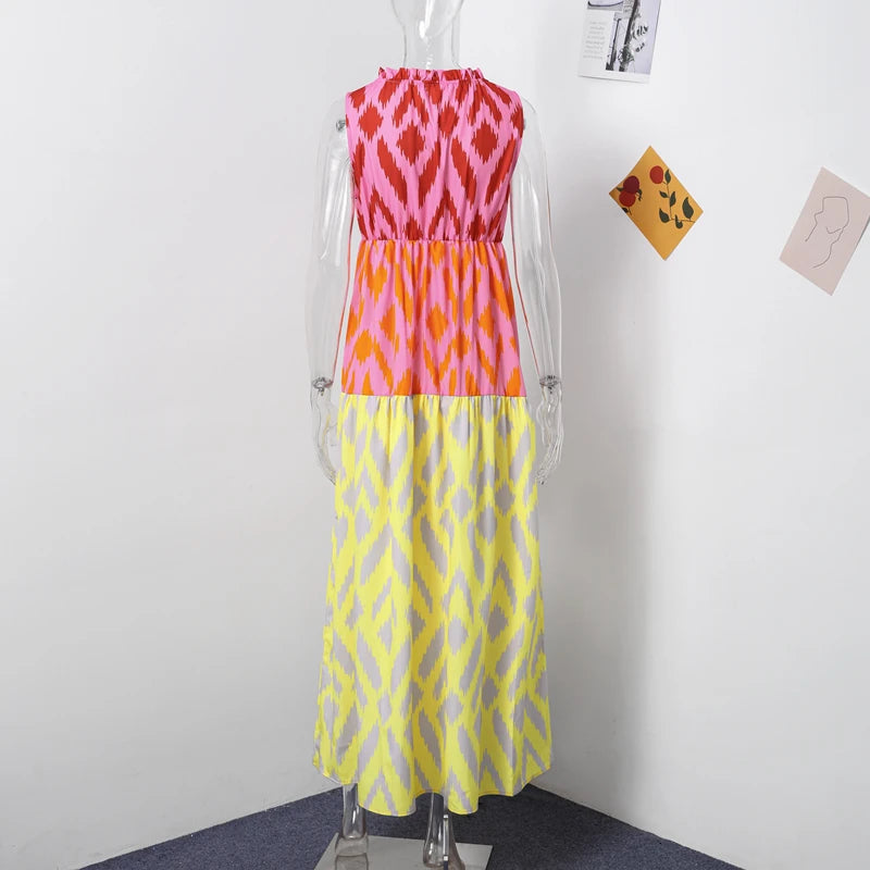 Abstract Colorful Tiered Dress