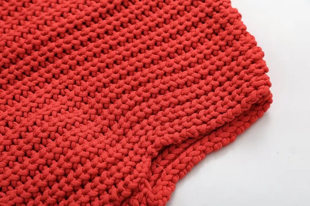 Red Knit Gilet with Gold Buttons