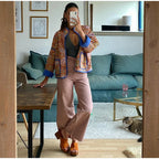 Quilted Orange Patchwork Print Boho Jacket