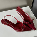 Patent Faux Leather Kitten Heel Slingback Shoes