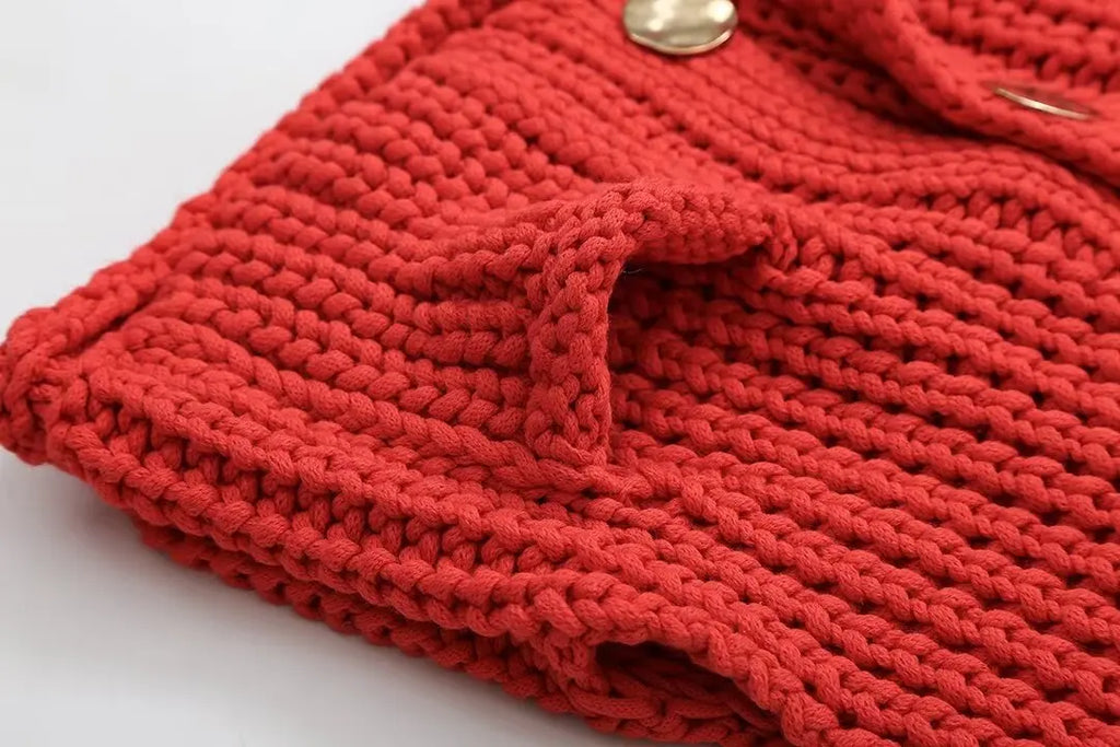 Red Knit Gilet with Gold Buttons