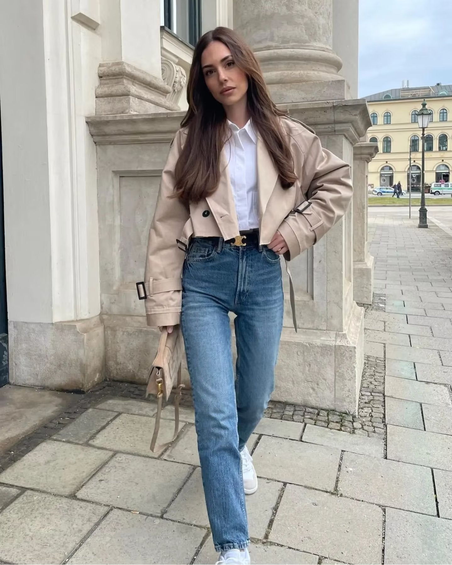 Khaki Cropped Trench Long Sleeves Frayed Detail Jacket