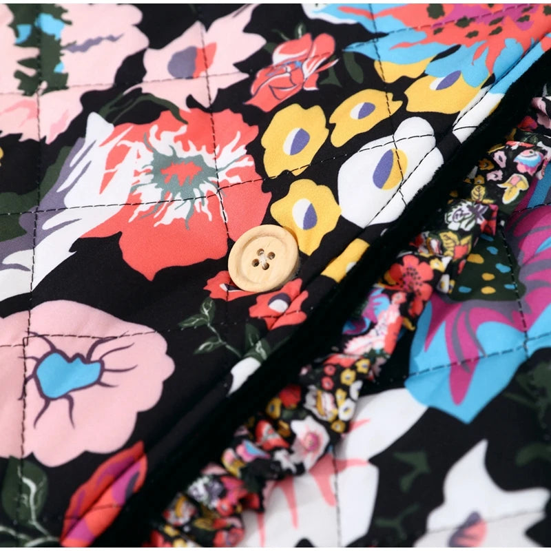 Floral Quilted Kimono Faux Shearling Jacket