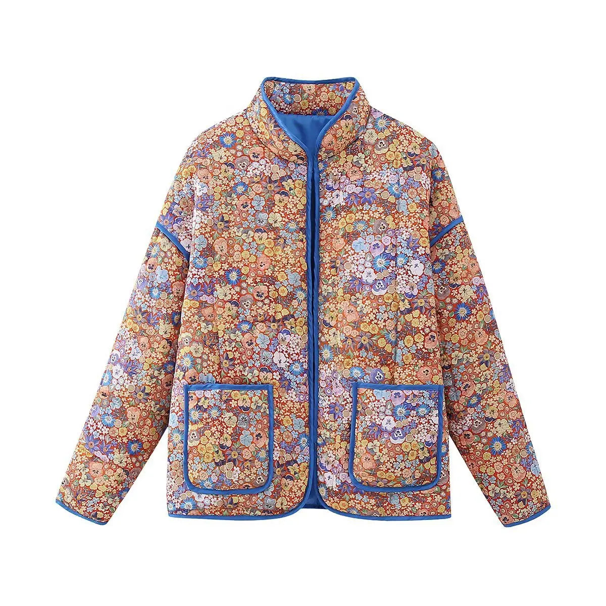 Quilted Orange Patchwork Print Boho Jacket