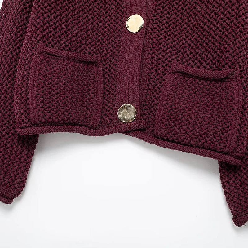 Burgundy Chunky Knit Cardigan