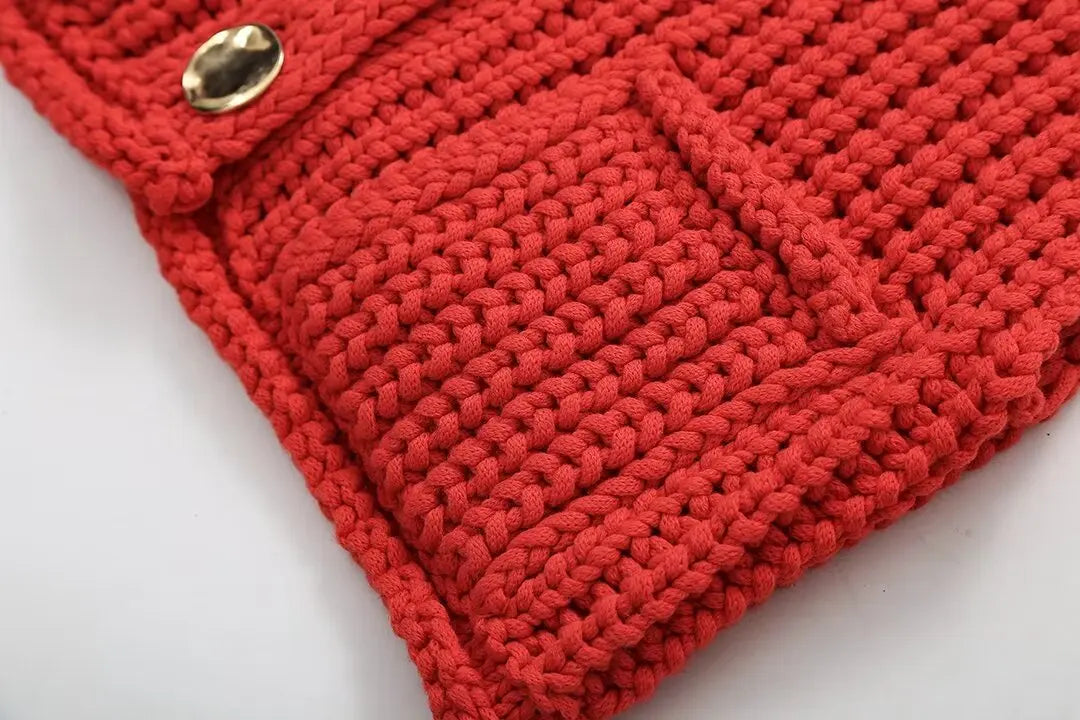 Red Knit Gilet with Gold Buttons