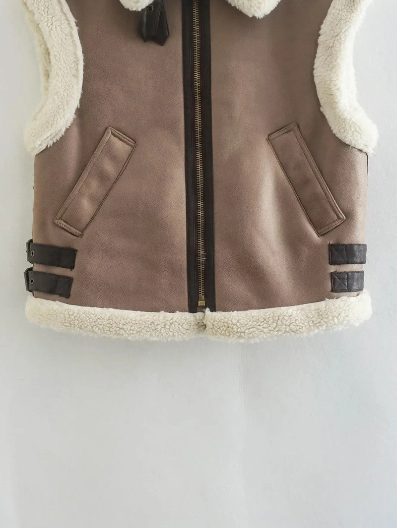 Faux Suede Fur Gilet Aviator Waistcoat