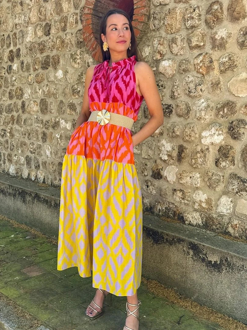 Abstract Colorful Tiered Dress