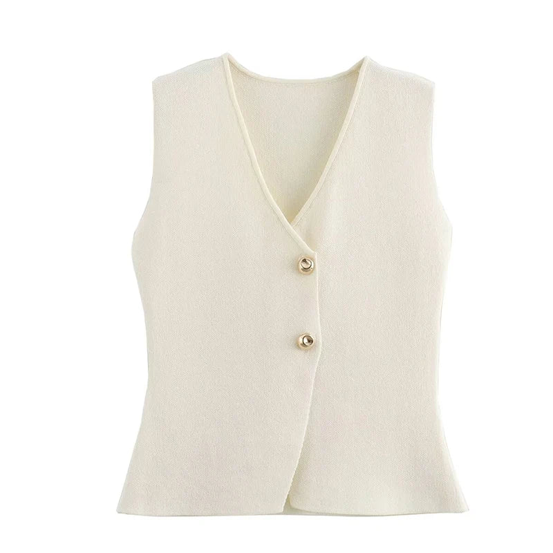 Knit Waistcoat Top with Gold Buttons