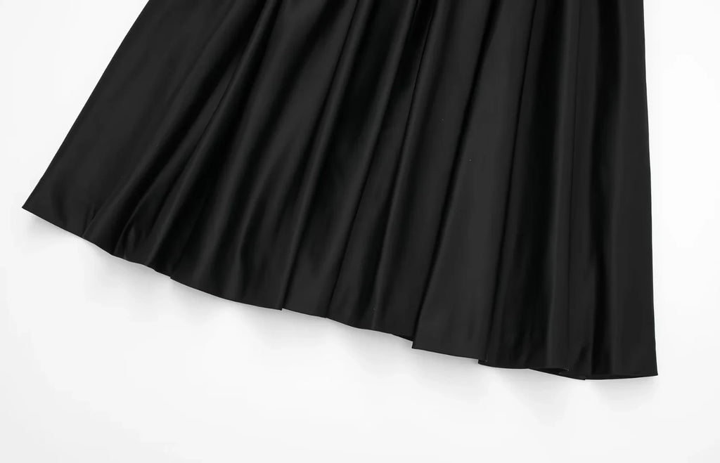 Jersey and Satin Drop Waist Black Vest Dress