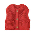 Red Knit Gilet with Gold Buttons