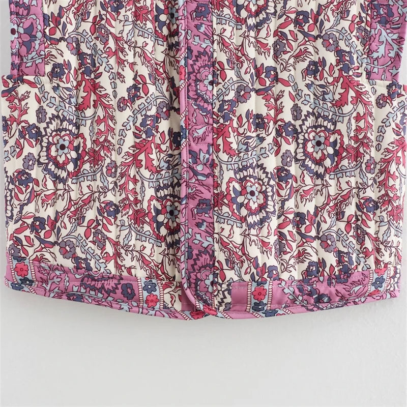 Pink Floral and Paisley Boxy 80's Fit Gilet Waistcoat