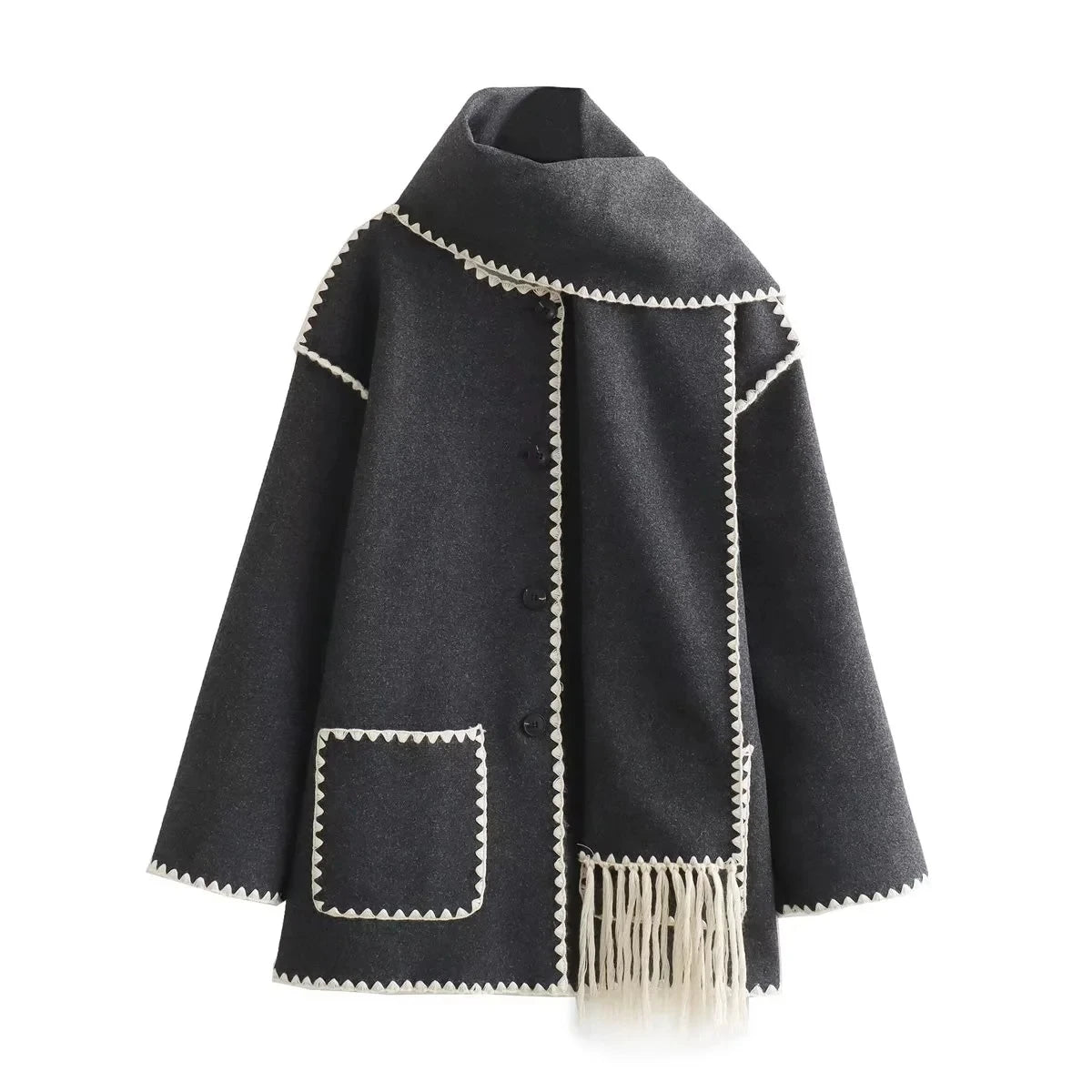 Scarf Coat With Trims