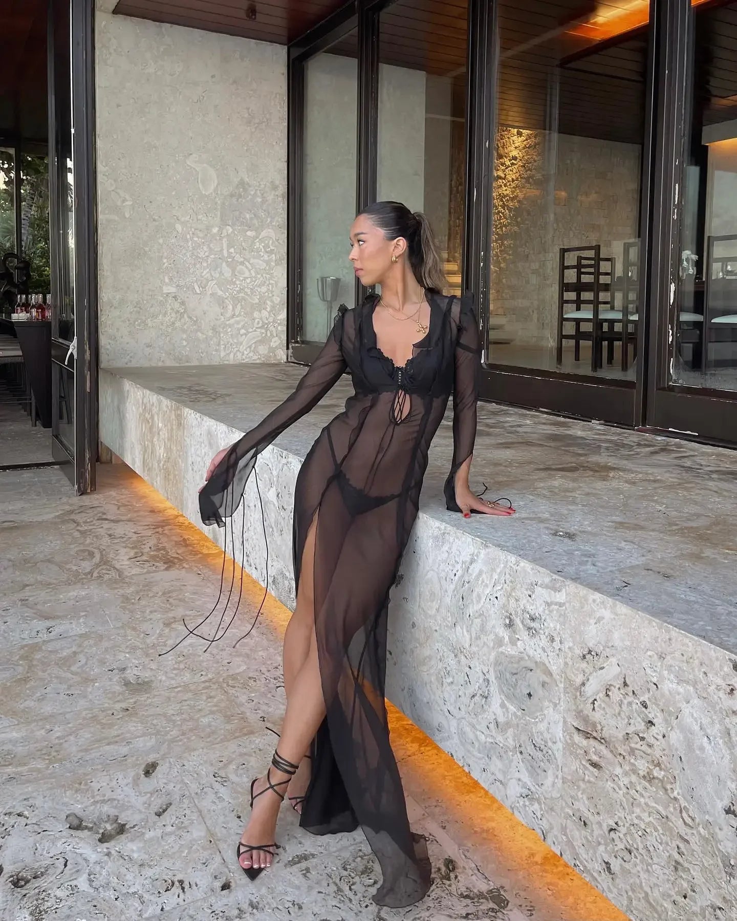 Sheer See Through Maxi Mesh Beach Dress