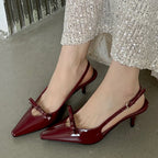 Patent Faux Leather Kitten Heel Slingback Shoes