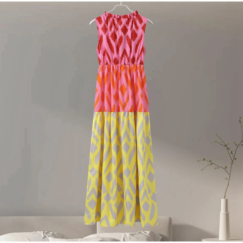 Abstract Colorful Tiered Dress