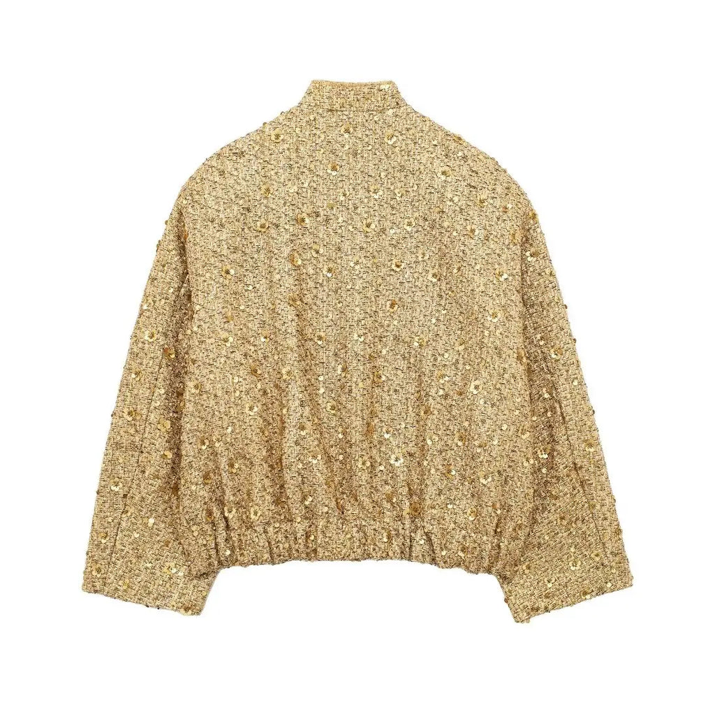 Gold Sequins Bomber Jacket