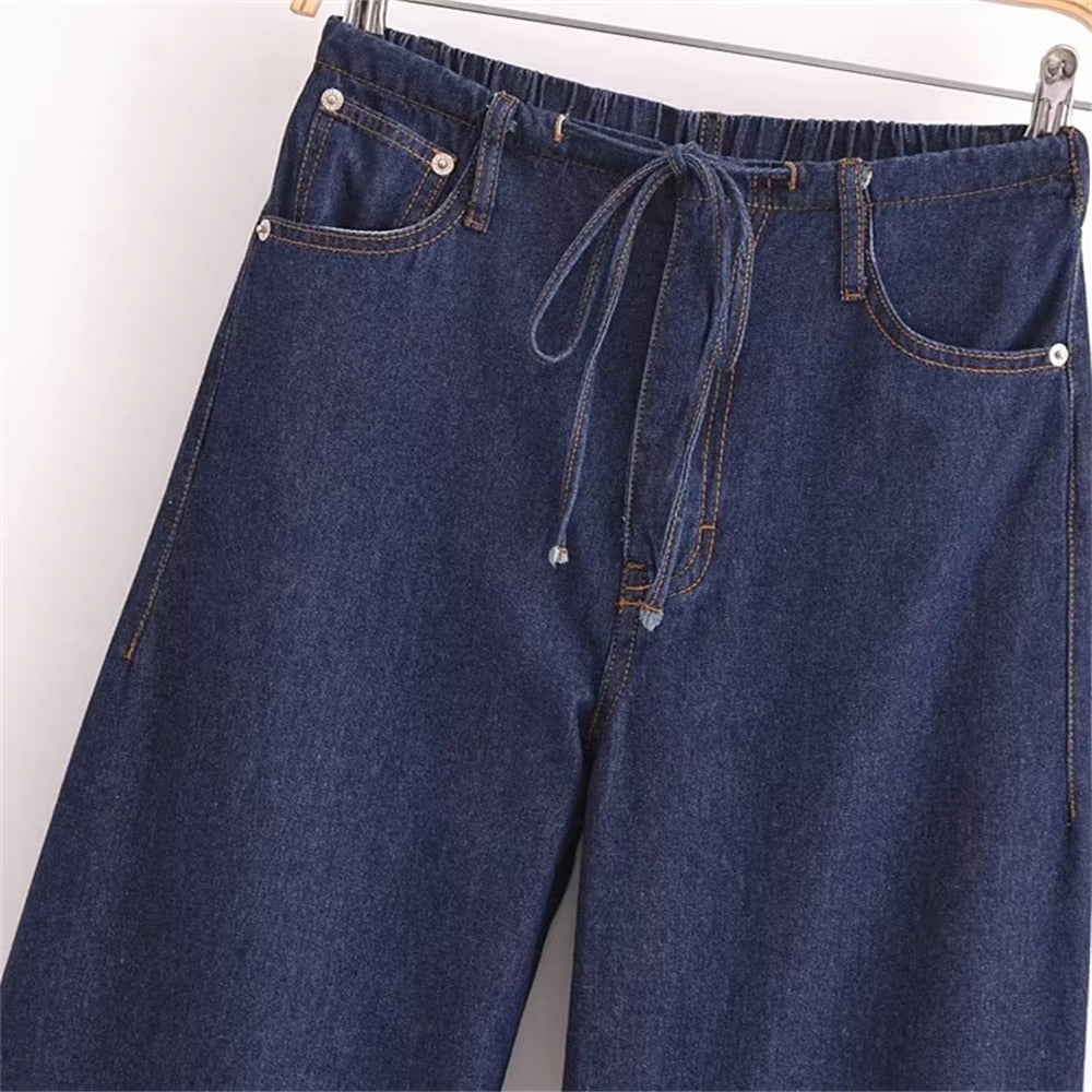 Wide Leg Drawstring Jeans