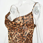 Leopard Cowl Neck Chiffon Sheer Maxi Long Sexy Dress