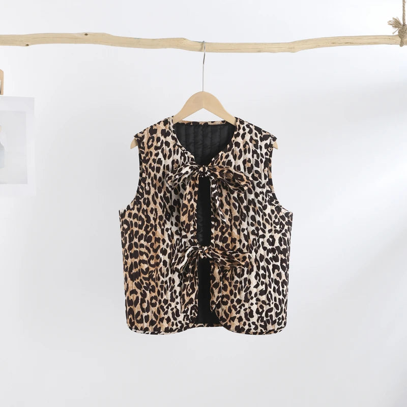 Leopard Print Gilet with Ties