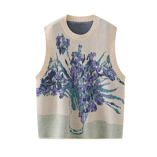 Jacquard-Knitted Oversized Sweater Vest