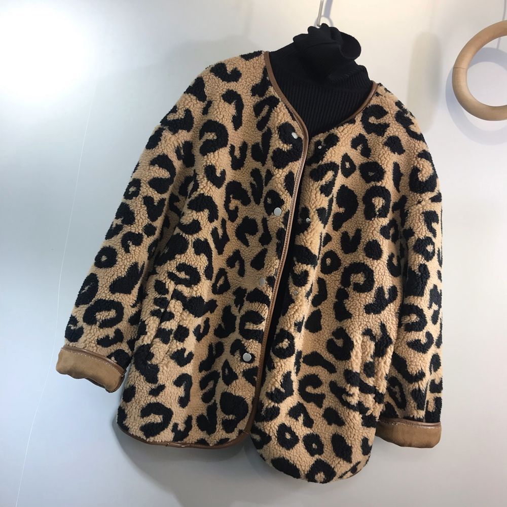 Leopard Print Fleece Oversized Jacket Coat