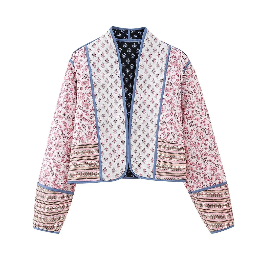 Reversible Quilted Patchwork Oversized Cropped Boho Jacket