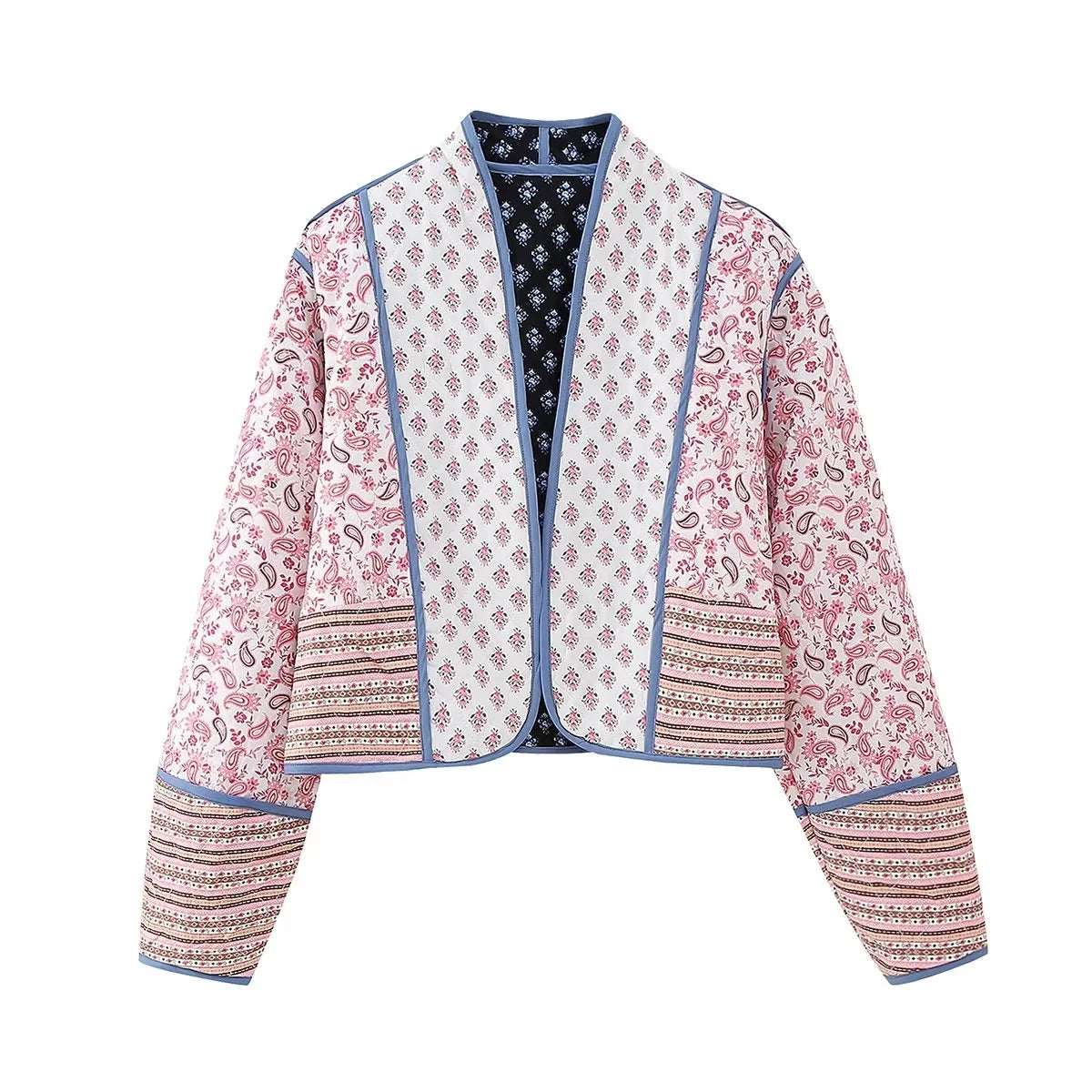Reversible Quilted Patchwork Oversized Cropped Boho Jacket